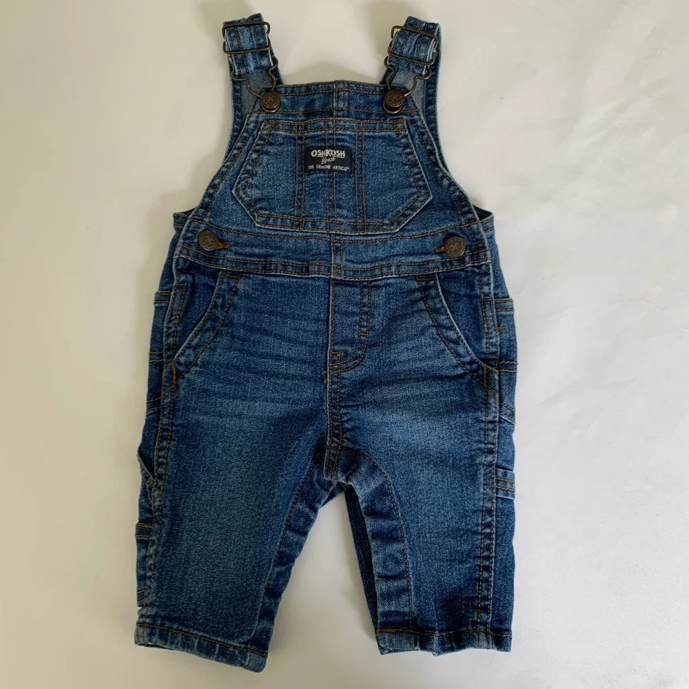 OshKosh Bgosh Denim Overalls Baby 3M Blue Vestbak Snaps Carpenter Heritage Play
